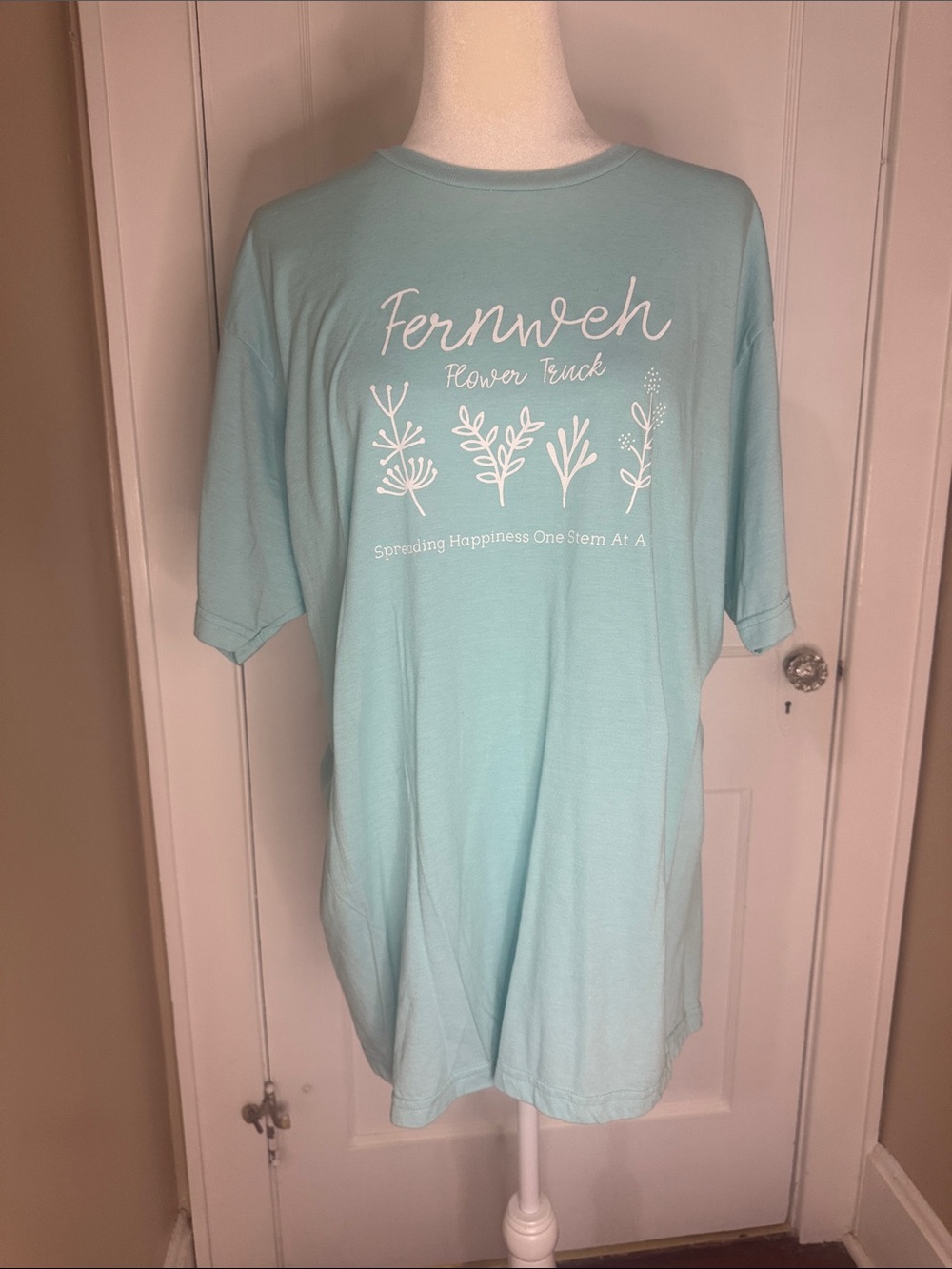 Tultex Mint Aqua Short Sleeve Tee with White Botanical Print